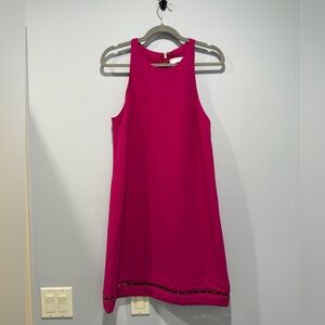 Trina Turk Vibrant Pink high neck shift Dress with cutout hem